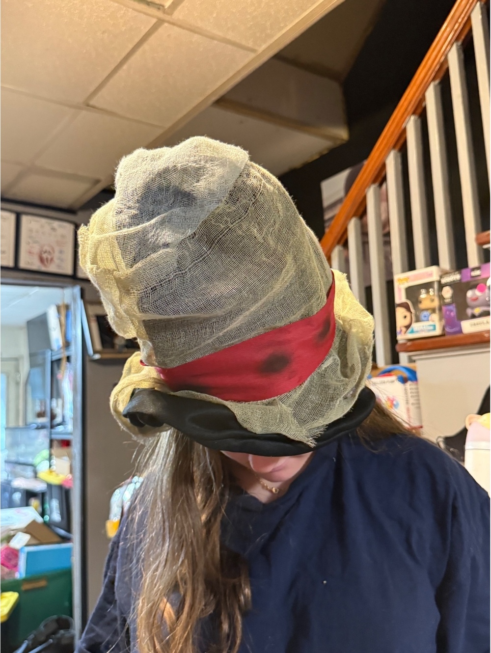 Unique Handmade Halloween Witch Hat with Red Band